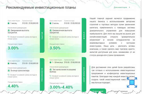 Представленные инвестиционные планы на сервисе «Aura»