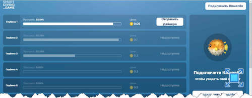 Что имеется на основной странице сервиса SMART DIVING GAME